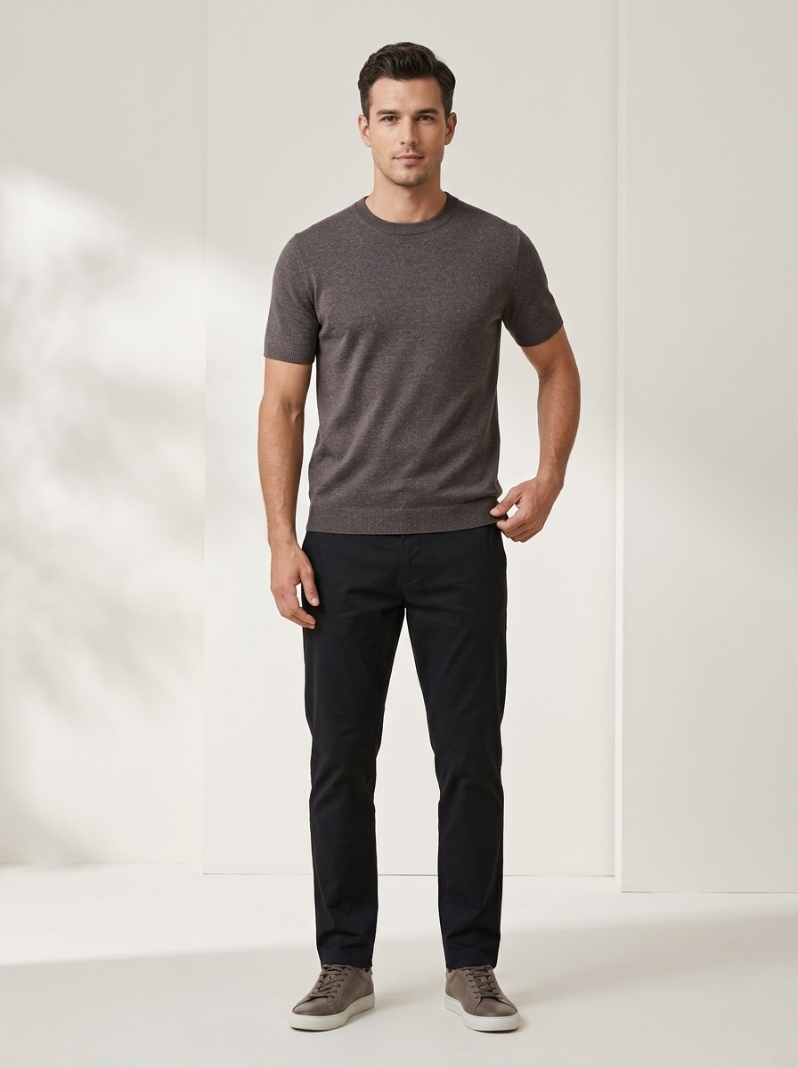 Men's Knitted Short Sleeve T-Shirt Casual Crew Neck Top