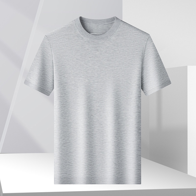 Men's Knitted Short Sleeve T-Shirt Casual Crew Neck Top