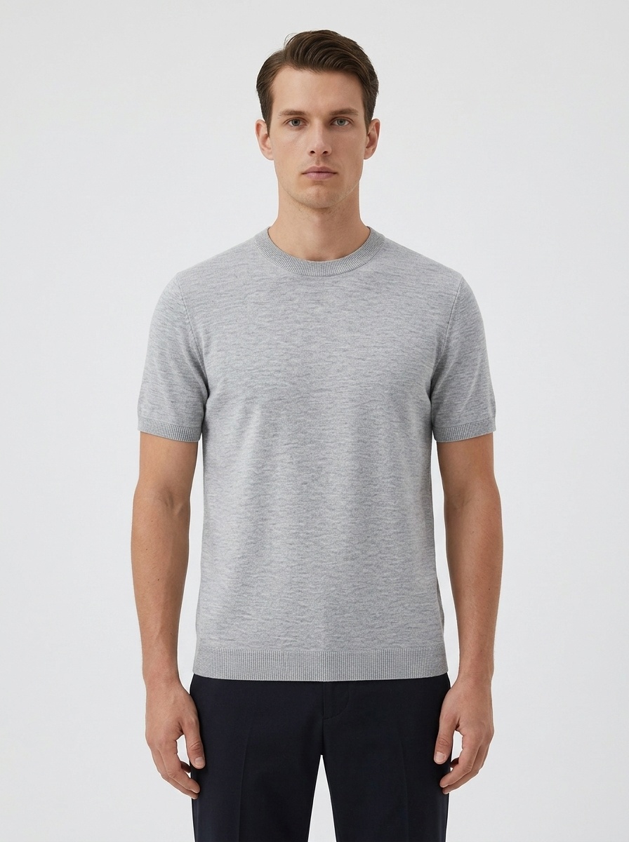 Men's Knitted Short Sleeve T-Shirt Casual Crew Neck Top