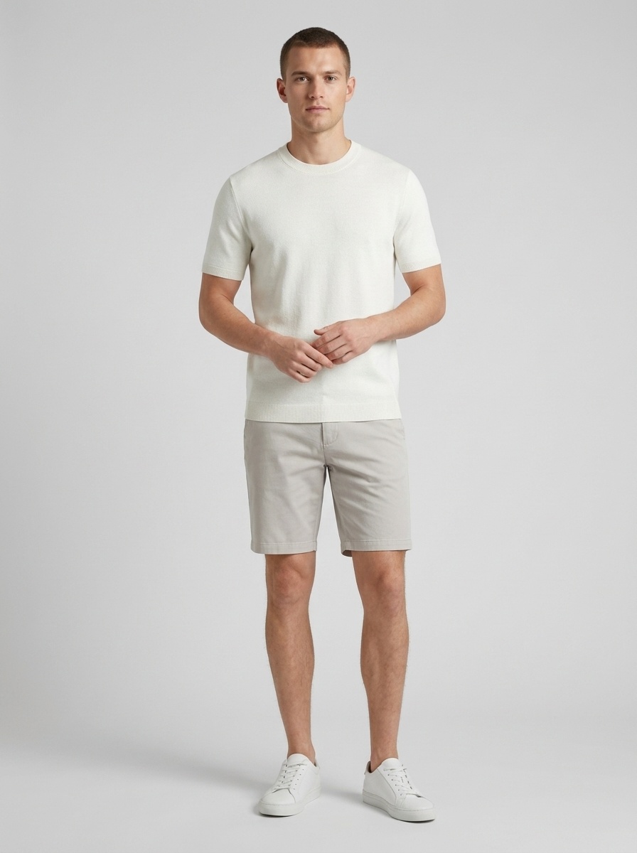 Men's Knitted Short Sleeve T-Shirt Casual Crew Neck Top