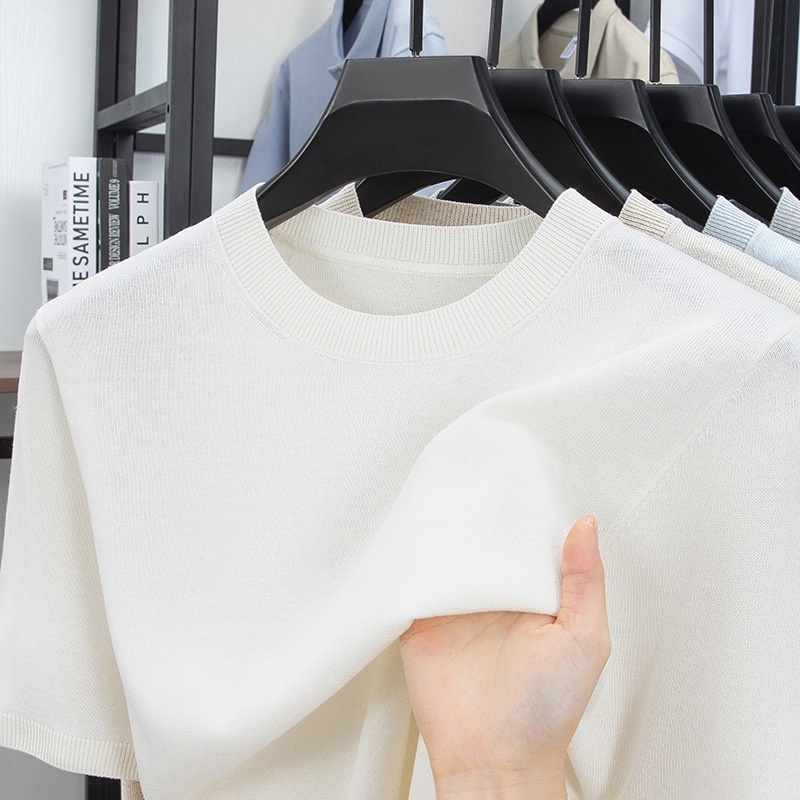 Men's Knitted Short Sleeve T-Shirt Casual Crew Neck Top