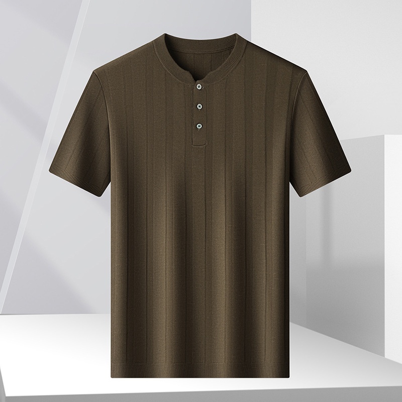 Men's Ribbed Knit Henley Shirt - Short Sleeve Comfort