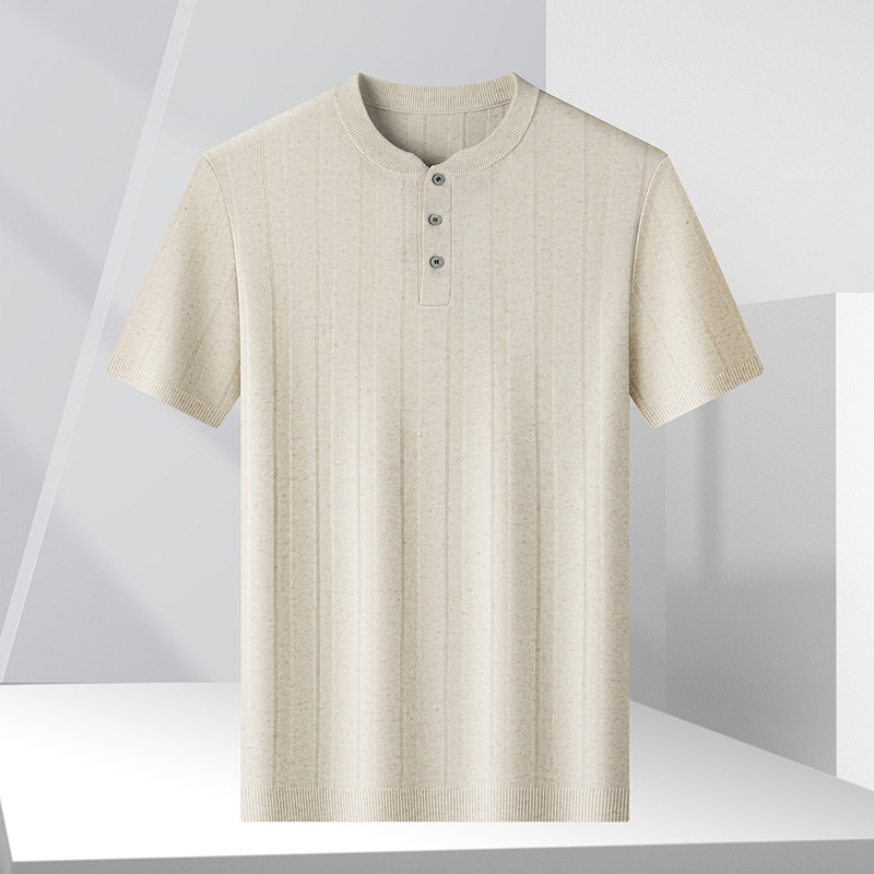 Men's Ribbed Knit Henley Shirt - Short Sleeve Comfort