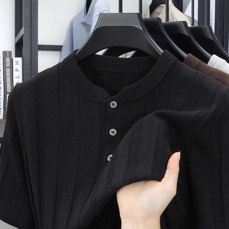 Men's Ribbed Knit Henley Shirt - Short Sleeve Comfort