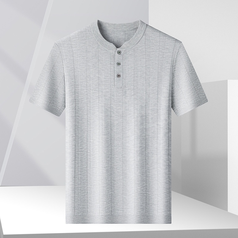 Men's Ribbed Knit Henley Shirt - Short Sleeve Comfort