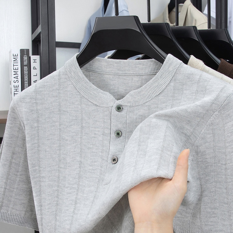 Men's Ribbed Knit Henley Shirt - Short Sleeve Comfort