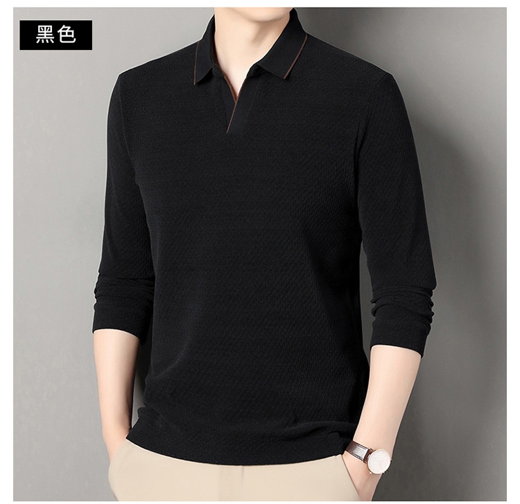 Men's Long Sleeve Lapel Polo Sweater Solid Color Simple Knit Polo Shirt