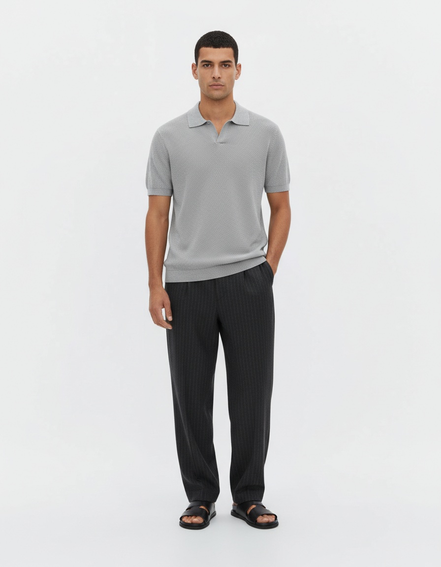 Men's Lightweight V-Neck Short Sleeve Knit Polo Breathable Cotton Polo Shirt