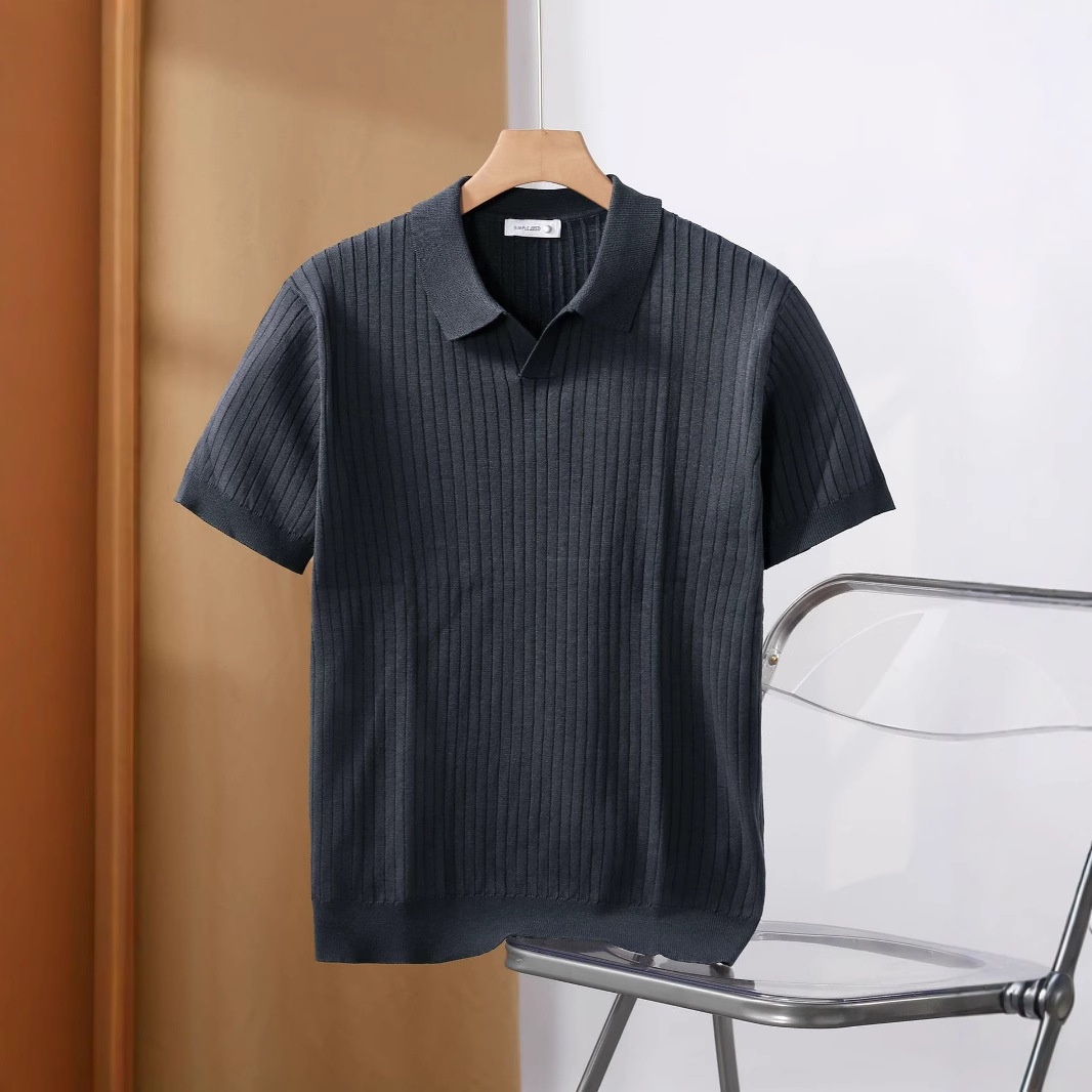 Men's Striped Short Sleeve Knit Polo Slim Fit Lightweight Summer Sweater