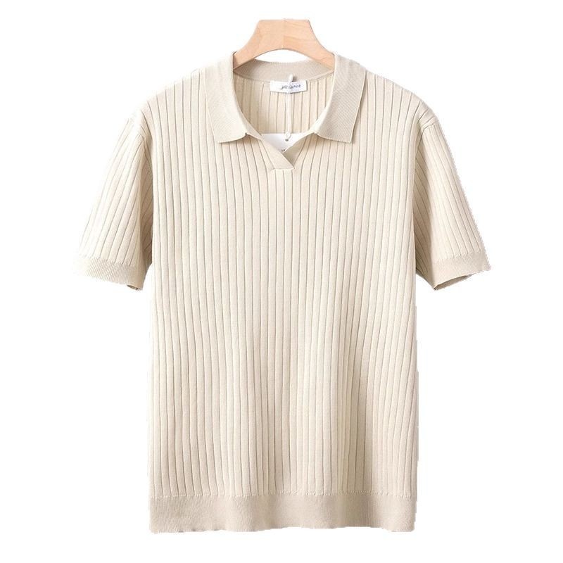 Men's Striped Short Sleeve Knit Polo Slim Fit Lightweight Summer Sweater
