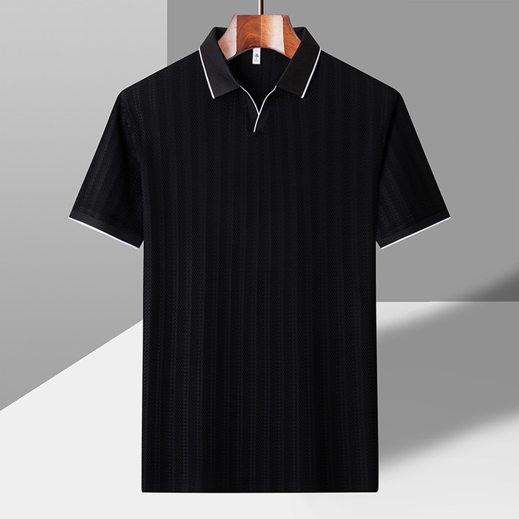 Men's High-End Solid Short Sleeve Knit Polo Breathable Ice Silk Shirt