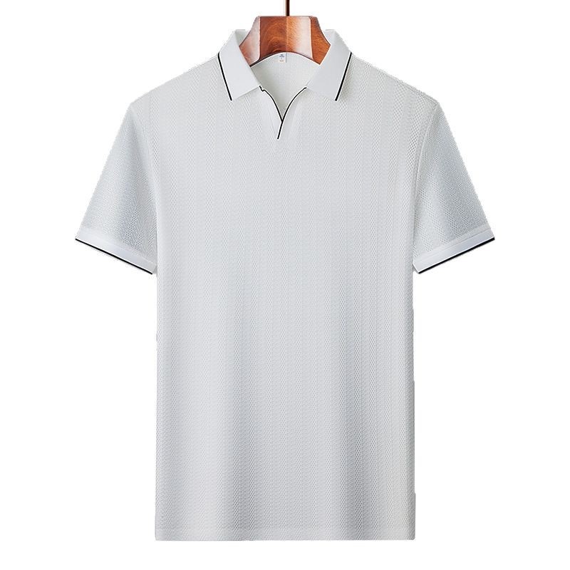 Men's High-End Solid Short Sleeve Knit Polo Breathable Ice Silk Shirt
