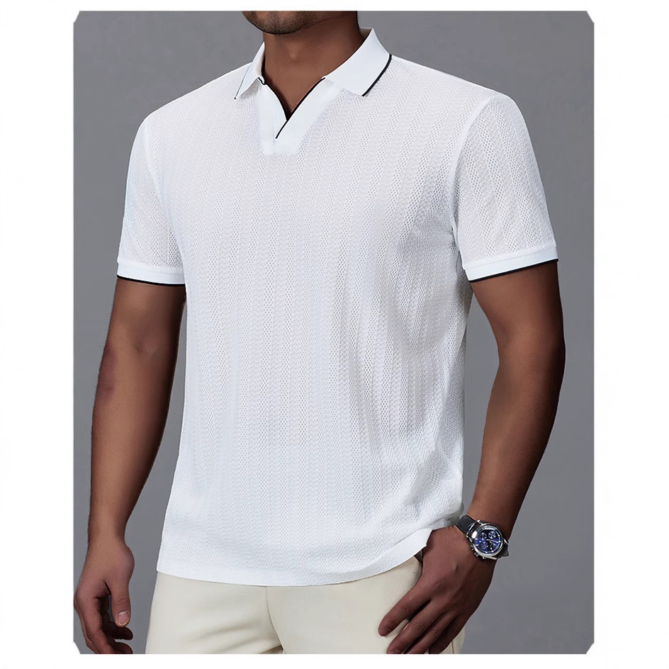 Men's High-End Solid Short Sleeve Knit Polo Breathable Ice Silk Shirt
