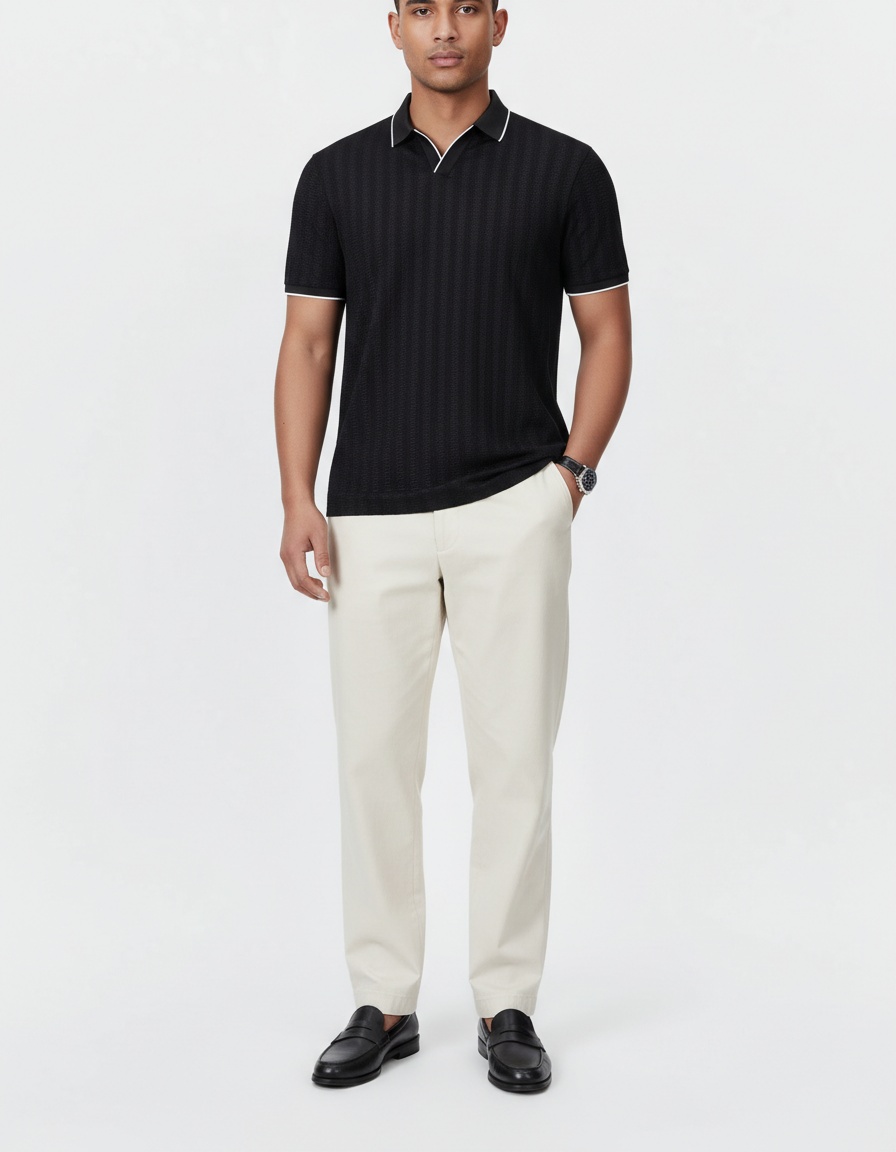 Men's High-End Solid Short Sleeve Knit Polo Breathable Ice Silk Shirt