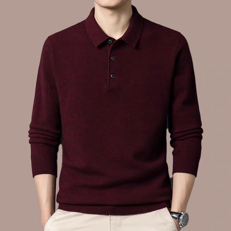 Men's Simple Solid Color Pullover Casual Knit Polo Shirt