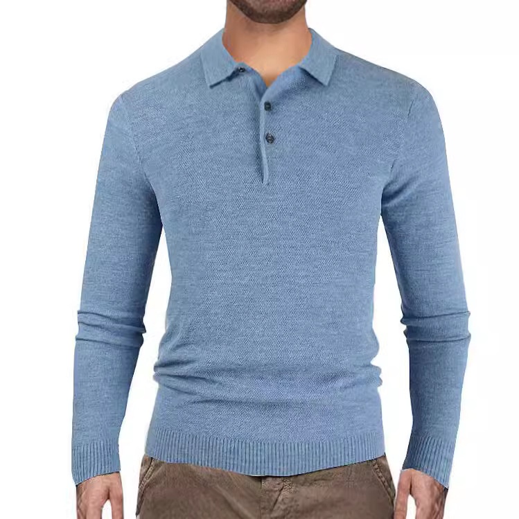Men's Simple Solid Color Pullover Casual Knit Polo Shirt
