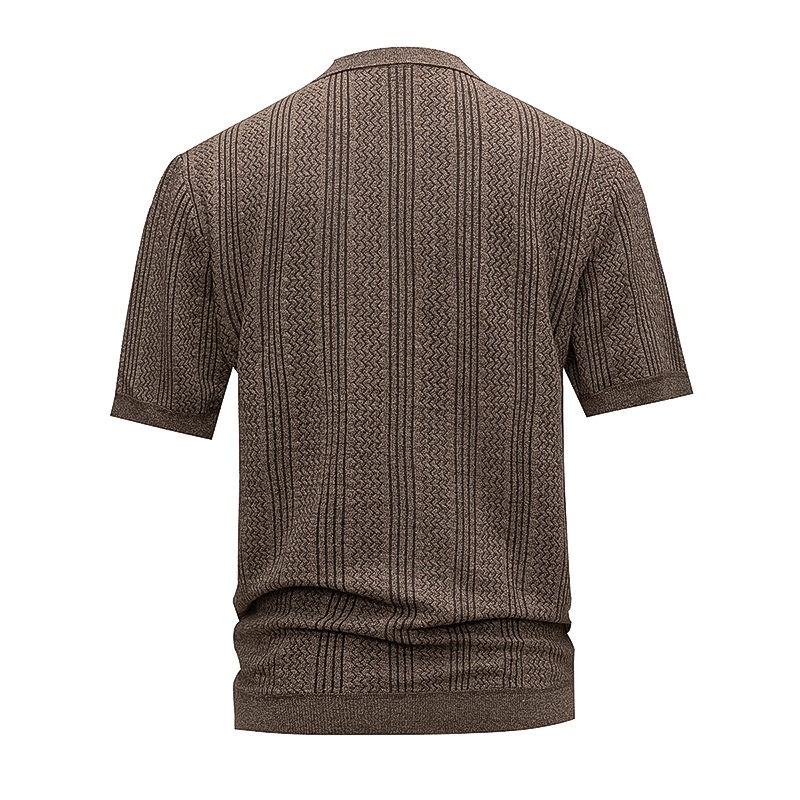 Polo de punto marrón para hombre - Manga corta con rayas en zigzag