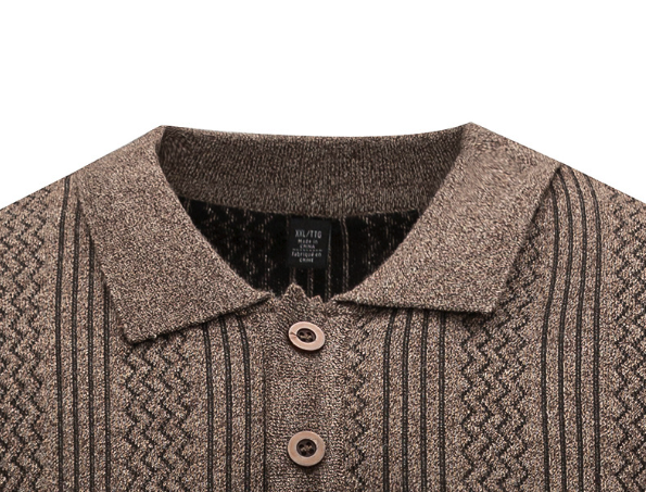 Polo de punto marrón para hombre - Manga corta con rayas en zigzag