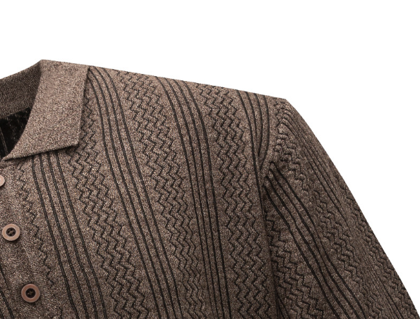 Polo de punto marrón para hombre - Manga corta con rayas en zigzag