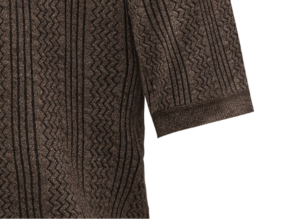 Polo de punto marrón para hombre - Manga corta con rayas en zigzag