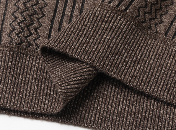 Polo de punto marrón para hombre - Manga corta con rayas en zigzag