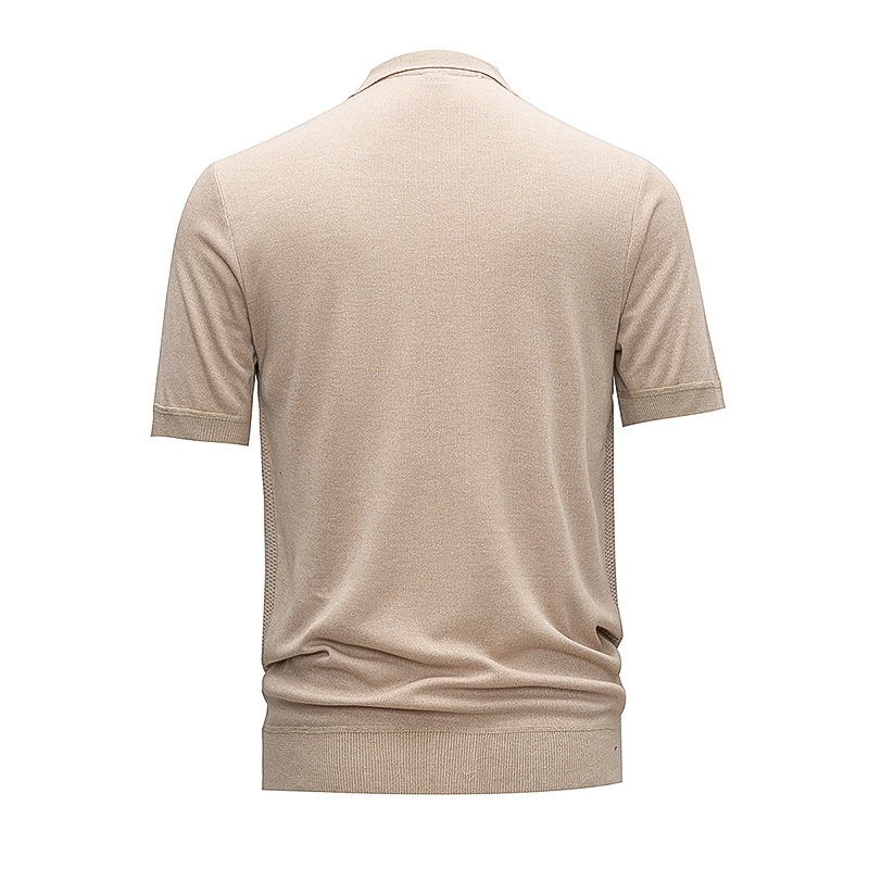 Cárdigan tipo polo de manga corta para hombre, color beige, de punto texturizado.