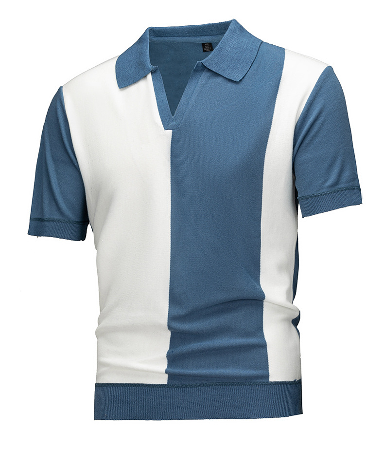 Men's Color Block Knit Polo Shirt - Short Sleeve V-Neck