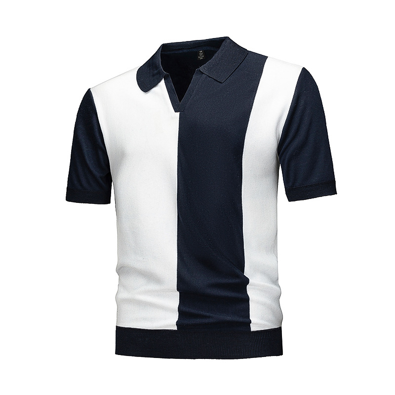 Men's Color Block Knit Polo Shirt - Short Sleeve V-Neck