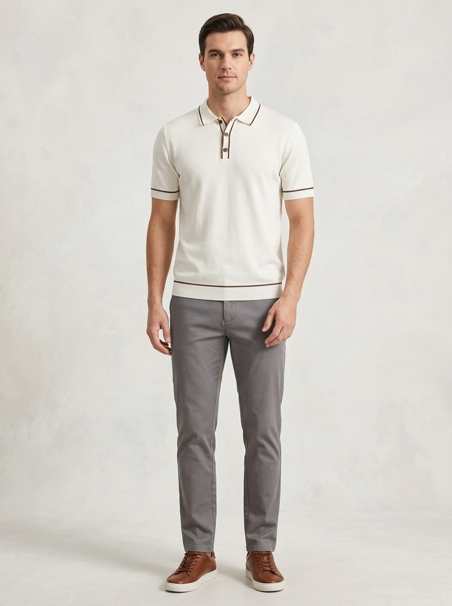 Polo de punto para hombre - Manga corta con ribete en contraste