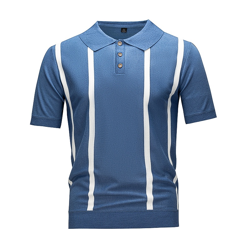 Polo de punto clásico a rayas azules para hombre