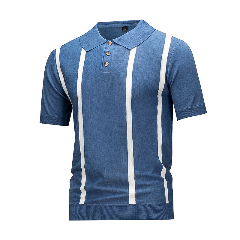Polo de punto clásico a rayas azules para hombre