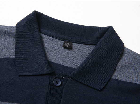 Men's Striped Polo Shirt - Casual Short Sleeve Knit Top