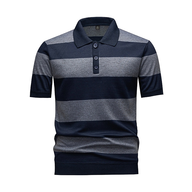 Men's Striped Polo Shirt - Casual Short Sleeve Knit Top