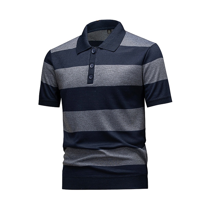 Men's Striped Polo Shirt - Casual Short Sleeve Knit Top