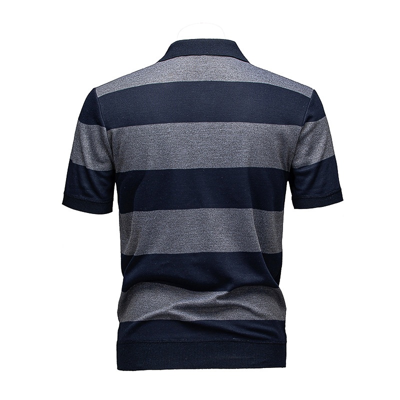 Men's Striped Polo Shirt - Casual Short Sleeve Knit Top