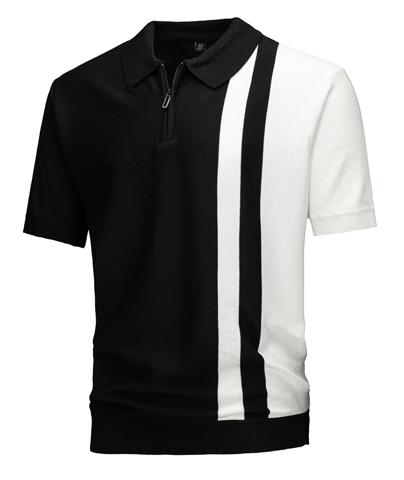 Men's Striped Knit Polo Shirt with Zipper