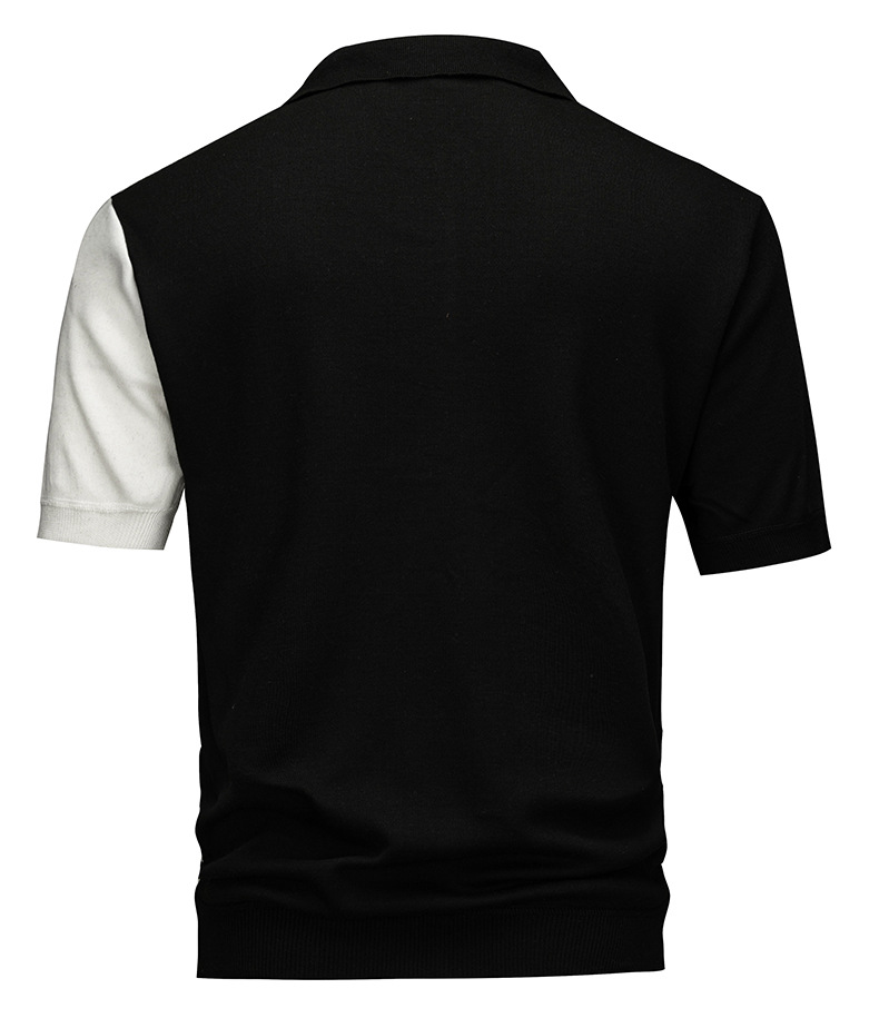 Men's Striped Knit Polo Shirt with Zipper