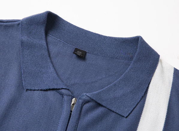 Men's Striped Knit Polo Shirt with Zipper
