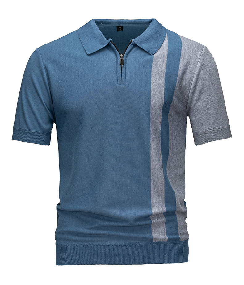 Men's Striped Knit Polo Shirt with Zipper