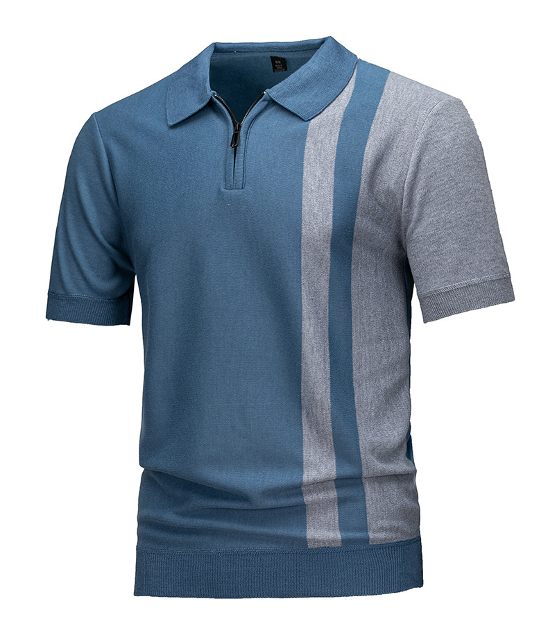 Men's Striped Knit Polo Shirt with Zipper