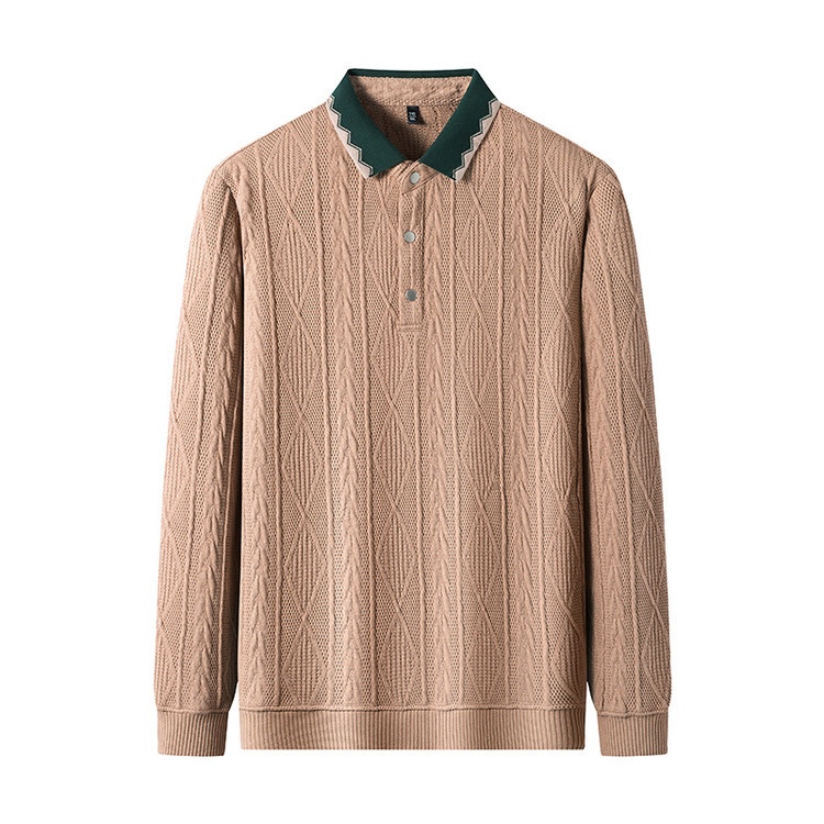 Men's Textured Knit Long Sleeve Polo Shirt