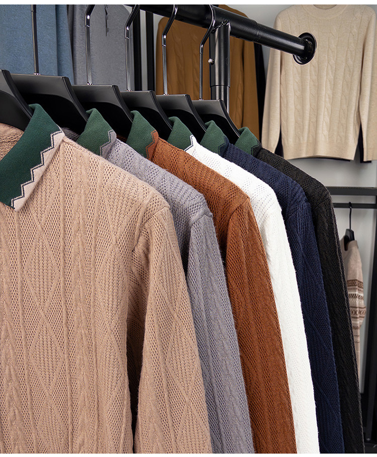 Men's Textured Knit Long Sleeve Polo Shirt