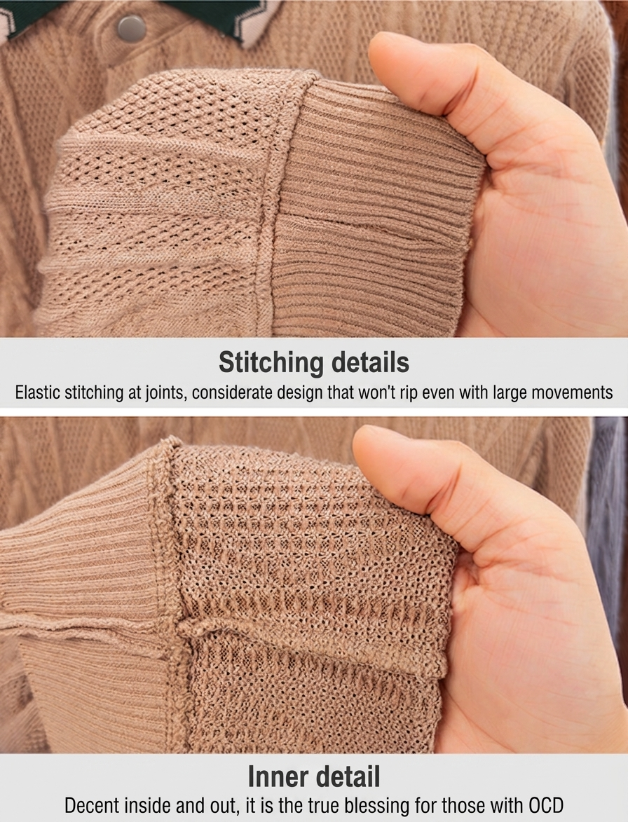 Men's Textured Knit Long Sleeve Polo Shirt