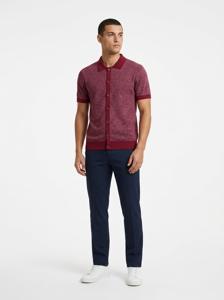 Men's Knit Short Sleeve Polo Cardigan Shirt