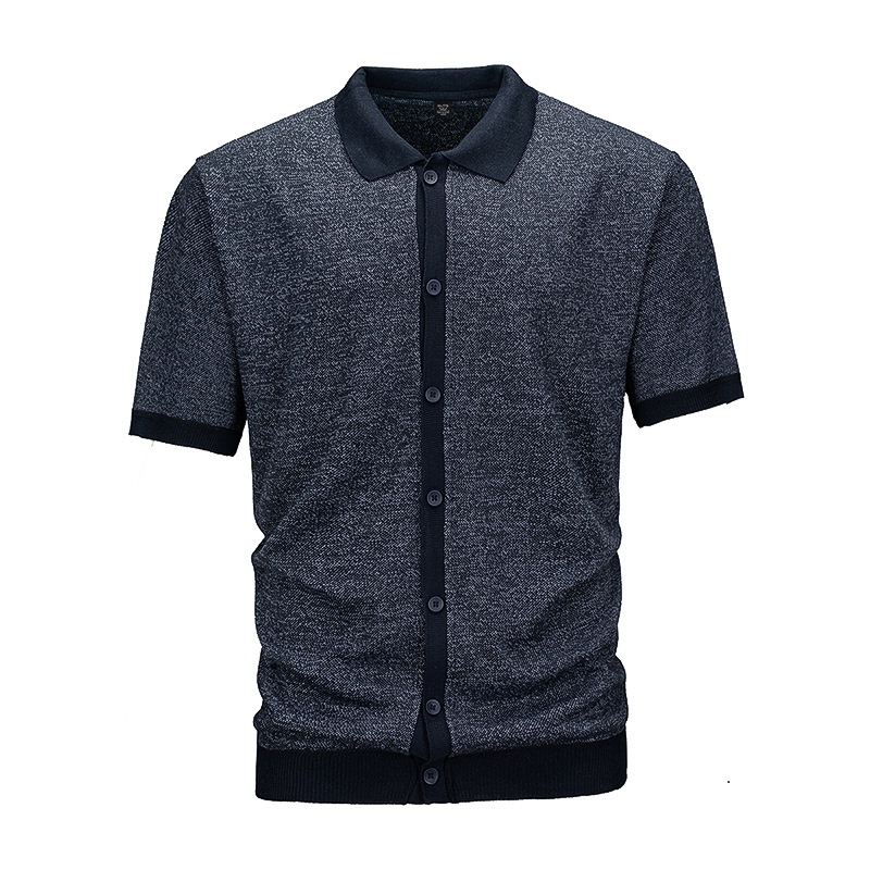 Men's Knit Short Sleeve Polo Cardigan Shirt