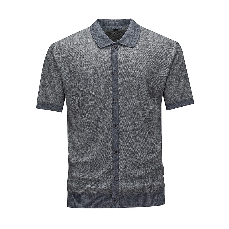 Men's Knit Short Sleeve Polo Cardigan Shirt