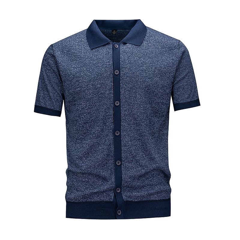 Men's Knit Short Sleeve Polo Cardigan Shirt