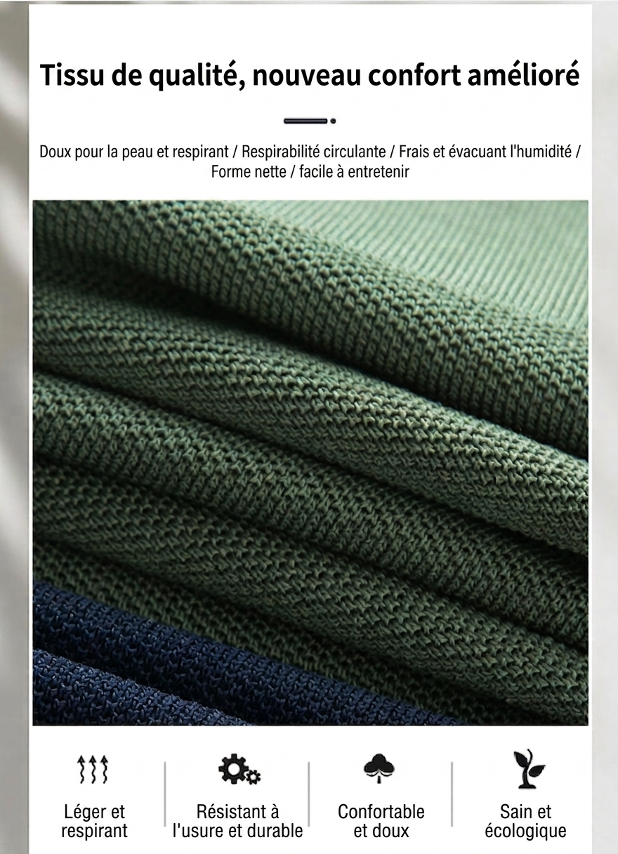 Polo homme à col en V en maille - Manches courtes confortables