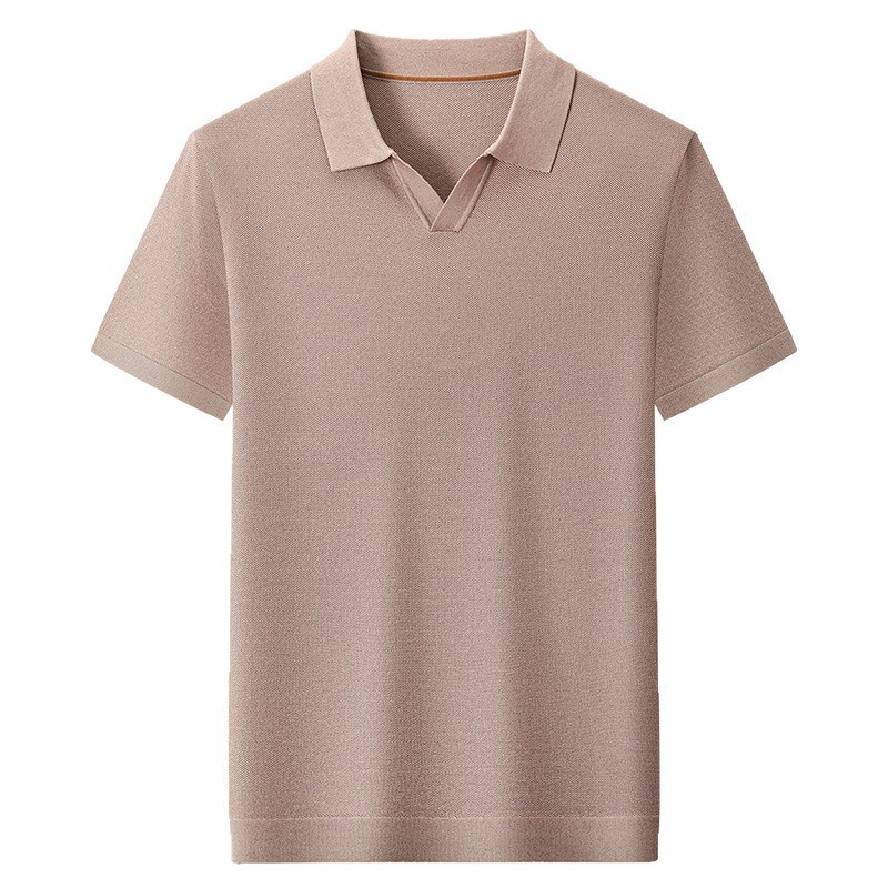 Men's Knitted V-Neck Polo Shirt - Short Sleeve Comfort