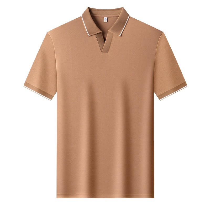 Men's Casual V-Neck Polo Shirt - Short Sleeve Knit Top
